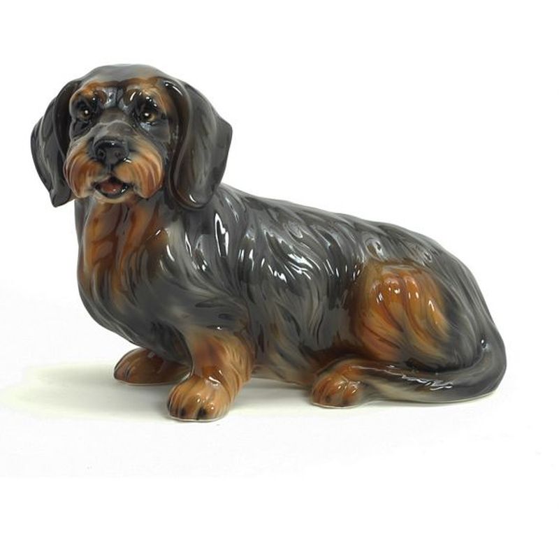 STATUA BASSOTTO PELO LUNGO IN CERAMICA CM. 30x35 -ANIMALI-